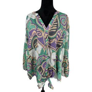 Harvé‎ Benard Womens Button Up Blouse Size 3X Floral Loose Fit Lightweight Work